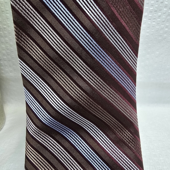 Claiborne 100% Imported Silk Brown Blue Cream Diagonal Striped Tie Vintage Nwt - Picture 2 of 6